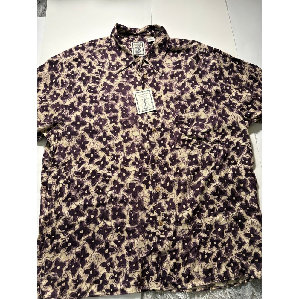 Roundtree & Yorke Rayon Shirt‎ Mens Large Purple Floral Button Up Casual